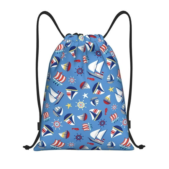 Sikiie Colorful Sailing Ship Drawstring Backpack Drawstring Bags, Draw String Back Bag for Sports, Gym, Travel, Swimming, Beach-Small