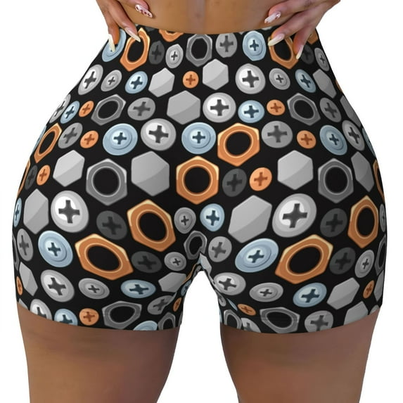 Sikiie Colorful Screws Print Workout Shorts Women Scrunch Butt Gym Shorts Seamless High Waist Tummy Control Yoga Biker Athletic Shorts