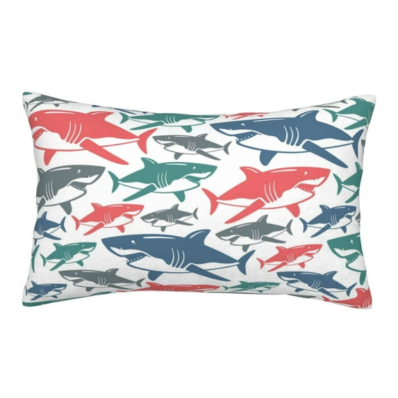 Sikiie Colorful Shark Print Plush Pillow Cover, Wrinkle-proof and Stain-resistant Pillow Protector without Pillow Core, Home Decoration-16"x24"