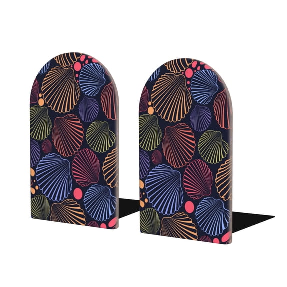 Sikiie Colorful Shells Bookends 1 Pair, Wood Bookends for Shelves, Book Ends for Shelves, Book Shelf Holder for Home Office