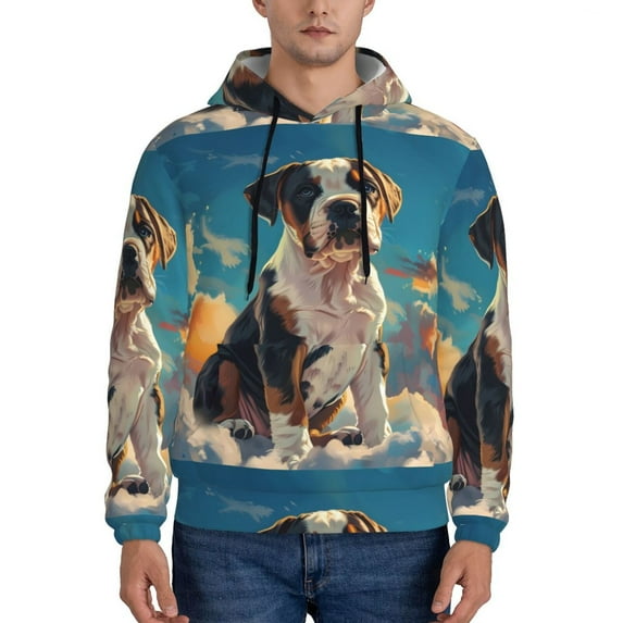 Sikiie Colorful Sky Puppy Men's Hoodie, Essentials Hoodie, Sweatshirt, Pullover Hooded Sweatshirt for Men-Large