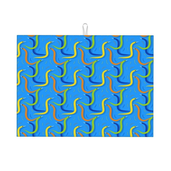 Sikiie Colorful Snake Dish Drying Mat, Kitchen Counter Mat, Self Drying Mat for Kitchen Counter Dish Drying Pad ,for Dishes, Utensils, Pots and Pans（24" x 18"）