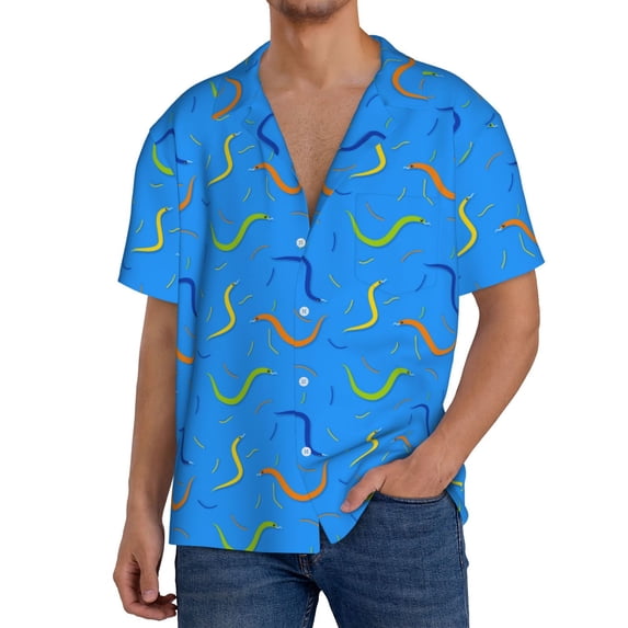 Sikiie Colorful Snake Men's Wrinkle Free Untucked Cuban Shirt Business Casual Button Down Shirts Short Sleeve Shirt4X-Large