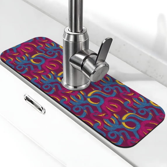 Sikiie Colorful Snake Splash Guard for Sink Faucet-1 PC Super Absorbent Fast Drying Mat Sink Gadgets-Splash Guard for Kitchen, Sink Mat