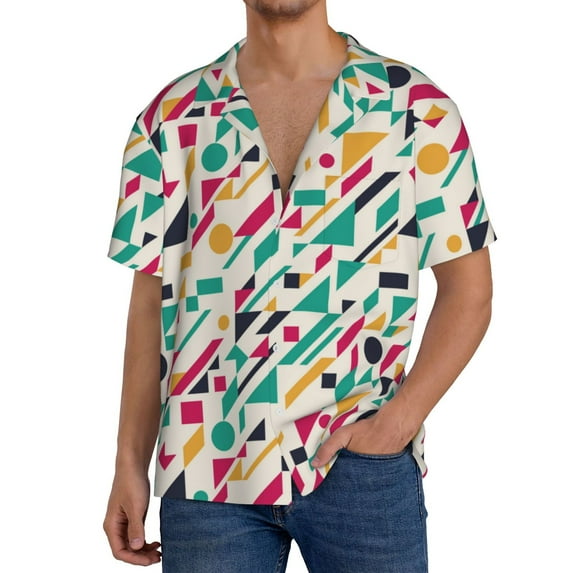 Sikiie Colorful Spots Men's Wrinkle Free Untucked Cuban Shirt Business Casual Button Down Shirts Short Sleeve ShirtMedium