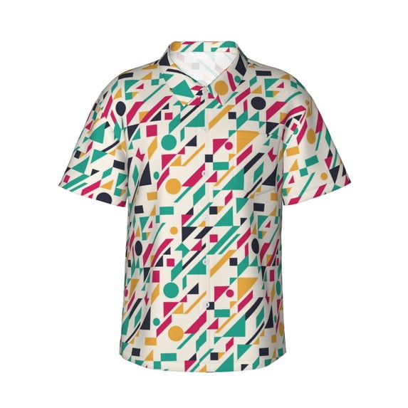 Sikiie Colorful Spots Print Men's Hawaiian Shirt, Summer Beach Button Pocket Short Sleeve T-Shirt,Medium