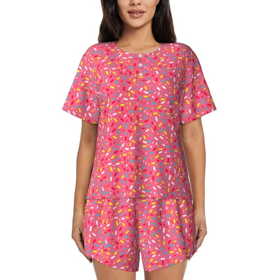 Sikiie Colorful Sprinkles Donuts Womens Pajama Sets Short Sleeve Top With Pants Sleepwear 2 Piece Lounge Set-Medium