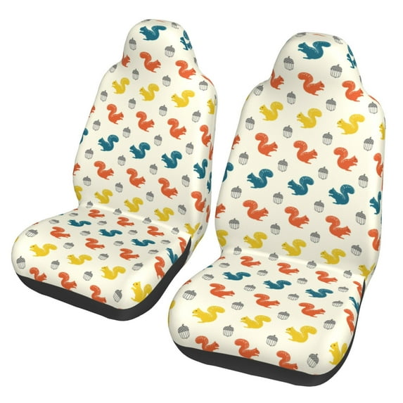 Sikiie Colorful Squirrel Car Seat Protector 2 Pack Car Seat Cushion Mat, Car Seat Covers for SUV, Truck, Van