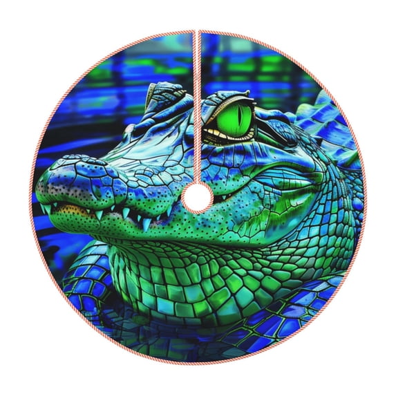 Sikiie Colorful Stained Glass Crocodile Christmas Tree Skirt, Christmas Tree Decorations, Christmas Decor, Tree Mat Decoration(30-48IN)-36"
