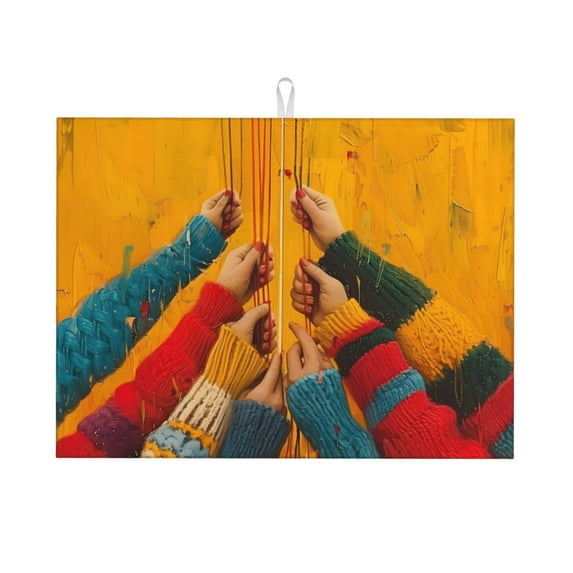 Sikiie Colorful Sweaters And Strings Dish Drying Mat, Kitchen Counter Mat, Self Drying Mat for Kitchen Counter Dish Drying Pad ,for Dishes, Utensils, Pots and Pans(24" x 18")