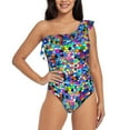 thumbnail image 1 of Sikiie Colorful Tie Dye Stained Glass 2 Print Women One Piece Swimsuits Tummy Control One Shoulder Bathing Suits Ruffle Swimwear, From S to XXL-XX-Large, 1 of 6