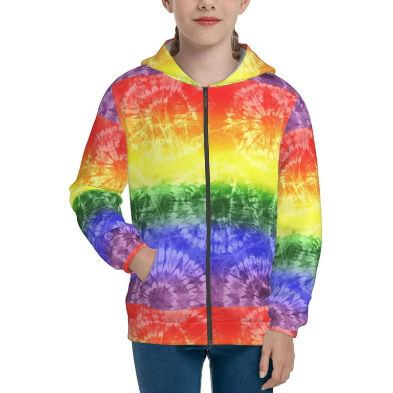 Sikiie Colorful Tie Dye Zip Up Hoodie Teenage Hoodies for Teenage Zipper Sweatshirt Jacket for Daily Traveling Small Boy s