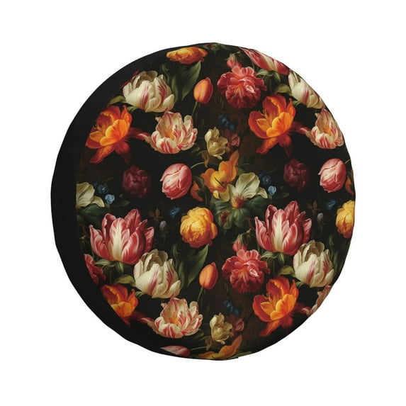 Sikiie Colorful Tulips PVC Leather Spare Tire Wheel Cover Spare Tire Cover, for Car Truck SUV Camper Trailer Universal Fit(14-17in)-14 inch