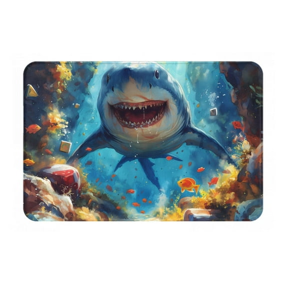 Sikiie Colorful Underwater Shark Print Flannel Anti-slip Floor Mat 16x24in, Thickened Dustproof Entrance Door Mat Floor Mat for Kitchen, Bathroom, Laundry Room