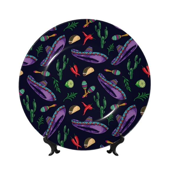 Sikiie Colorful Vintage Cactuses Bone China Decorative Plate Personality Ceramic Dinner Plate Crafts Decorative Ceramic Decorative Plate -6in