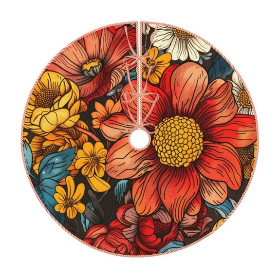 Sikiie Colorful Vintage Floral Pattern Christmas Tree Skirt, Christmas Tree Decorations, Christmas Decor, Tree Mat Decoration(30-48IN)-30"