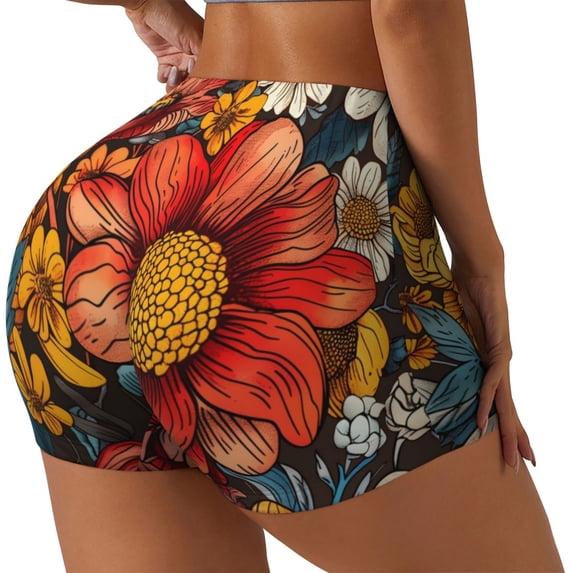 Sikiie Colorful Vintage Floral Pattern Workout Shorts Women Scrunch Butt Gym Shorts Seamless High Waist Tummy Control Yoga Biker Athletic Shorts-Medium