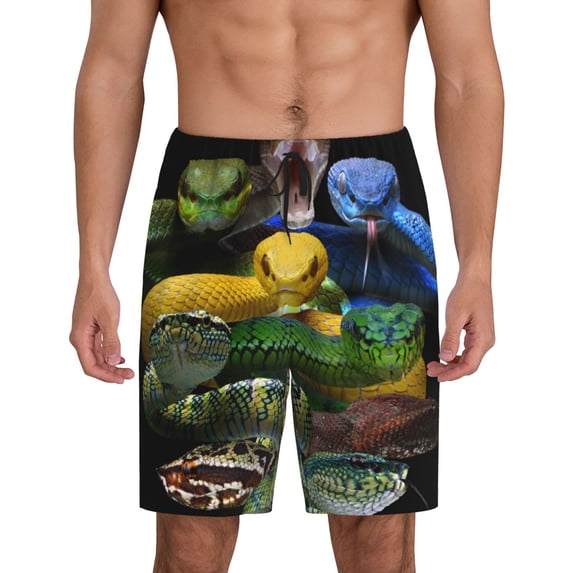Sikiie Colorful Viper Snake Mens Pajama Shorts, Lounge Pant, Men's shorts,Sleep Pj Shorts for Men-Large