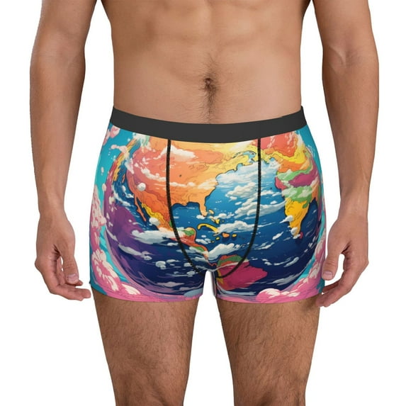 Sikiie Colorful Whimsical Earth Print Men's Boxer Briefs, Elastic Waistband Boxer Briefs Leggings-Small