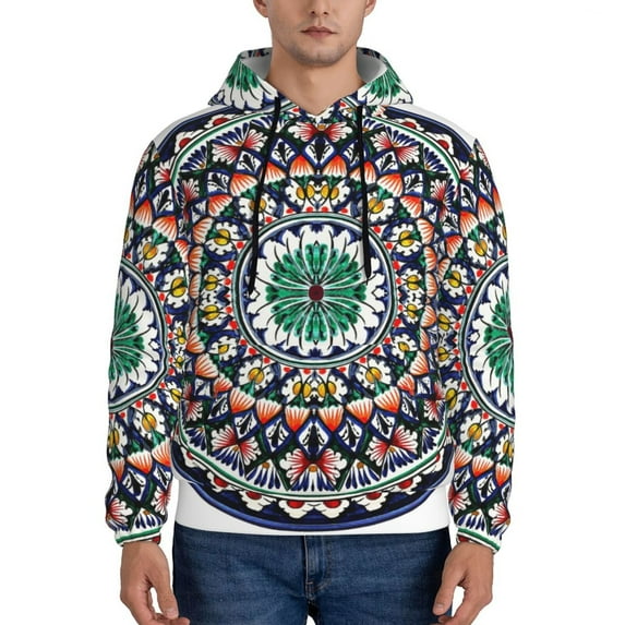 Sikiie Colorful With Blue Oriental Men's Hoodie, Essentials Hoodie, Sweatshirt, Pullover Hooded Sweatshirt for Men-Large