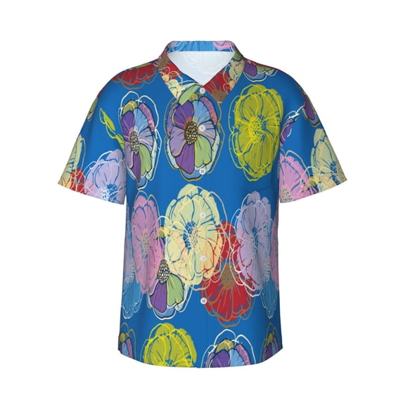 Sikiie Colorful floral Print Men's Hawaiian Shirt, Summer Beach Button Pocket Short Sleeve T-Shirt,Medium
