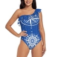 thumbnail image 1 of Sikiie Compass Print Women One Piece Swimsuits Tummy Control One Shoulder Bathing Suits Ruffle Swimwear, From S to XXL-Large, 1 of 6