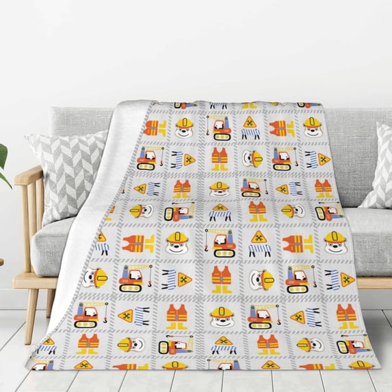 Sikiie Construction Equipments Worker Cozy Flannel Fleece Throw Blanket: Lightweight & Thick for All Seasons - Perfect for Women, Men, & Kids"50"x40"