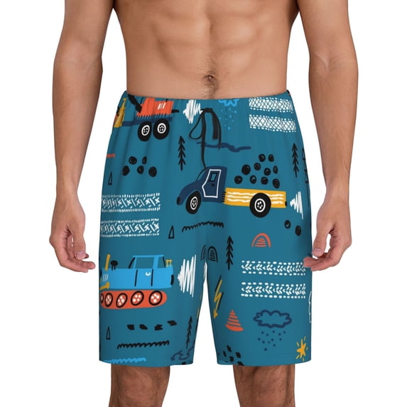 Sikiie Construction Trucks Mens Pajama Shorts, Lightweight Lounge Pant with Pockets Soft Sleep Pj Shorts for MenX-Large