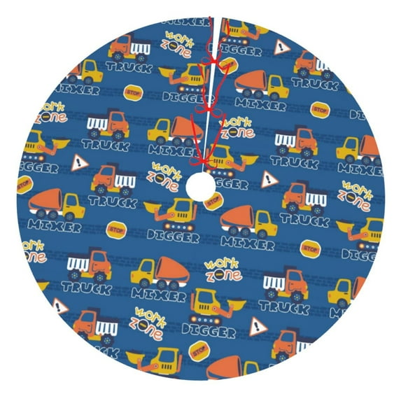 Sikiie Construction Vehicles 30-48 inches {designName} Print Christmas Tree Skirt Snowman Xmas Tree Skirt with Edge Christmas Decorations for Holiday Party48"