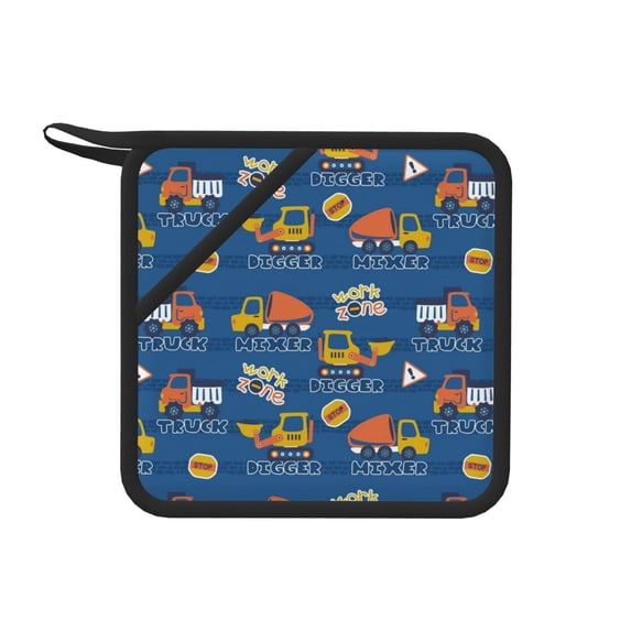 Sikiie Construction Vehicles Pot Holders Kitchen Insulation Mats Heat Resistant Pot-Holder Oven Anti-Scald Pads for Cooking Baking, 7.1*7.1inch