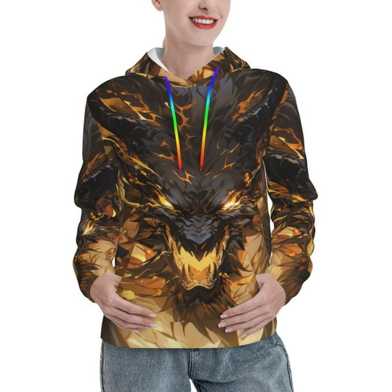 Sikiie Cool Black Gold Dragon Women's Casual Hoodies Long Sleeve Lightweight Pullover Tops Loose Sweatshirt-X-Large