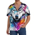 thumbnail image 1 of Sikiie Cool Colorful Wolf Men's Wrinkle Free Untucked Cuban Shirt Business Casual Button Down Shirts Short Sleeve ShirtSmall, 1 of 5