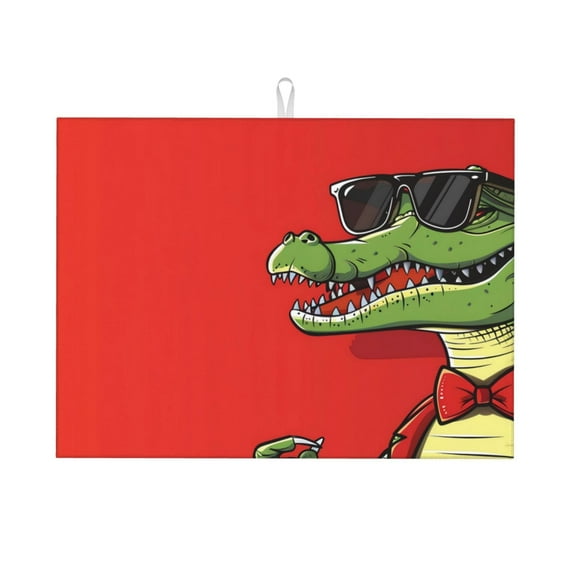 Sikiie Cool Crocodile With Sunglasses Dish Drying Mat, Kitchen Counter Mat, Self Drying Mat for Kitchen Counter Dish Drying Pad ,for Dishes, Utensils, Pots and Pans(24" x 18")