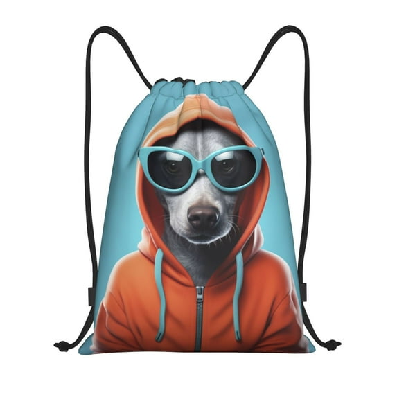 Sikiie Cool Dog In Hoodie Drawstring Backpack Drawstring Bags, Draw String Back Bag for Sports, Gym, Travel, Swimming, Beach-Small
