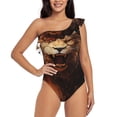 thumbnail image 1 of Sikiie Cool Fire Lion Print Women One Piece Swimsuits Tummy Control One Shoulder Bathing Suits Ruffle Swimwear, From S to XXL-Large, 1 of 6