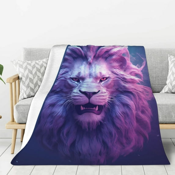 Sikiie Cool Lion Head Cozy Flannel Fleece Throw Blanket: Lightweight & Thick for All Seasons - Perfect for Women, Men, & Kids"60"x50"