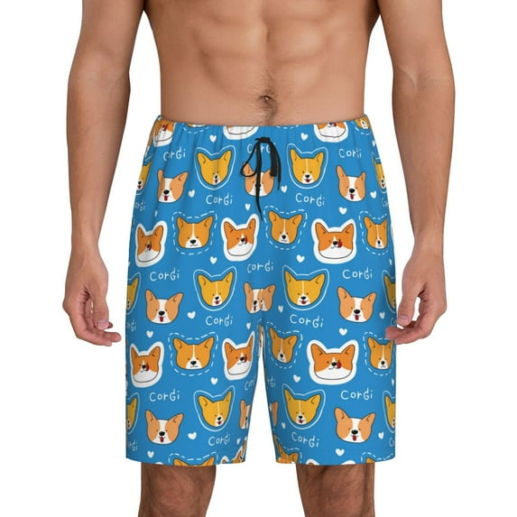 Sikiie Corgi Dog Face Mens Pajama Shorts, Lightweight Lounge Pant with Pockets Soft Sleep Pj Shorts for MenXX-Large