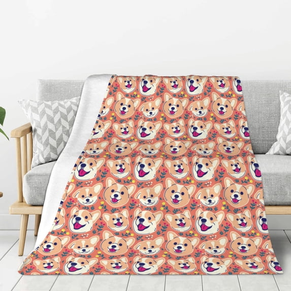 Sikiie Corgi Head with Floal Cozy Flannel Fleece Throw Blanket: Lightweight & Thick for All Seasons - Perfect for Women, Men, & Kids"60"x50"