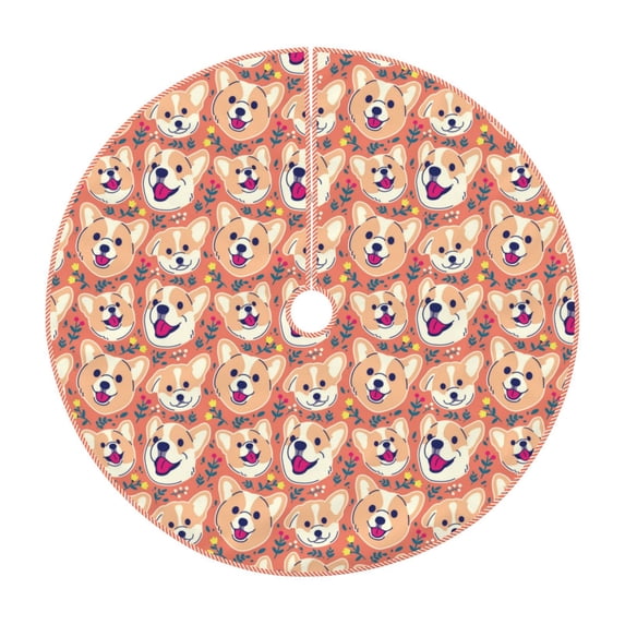 Sikiie Corgi Head with Floal Nativity Christmas Tree Skirt, Jesus Christian Winter Holiday Tree Mat Decoration(30-48IN)36"