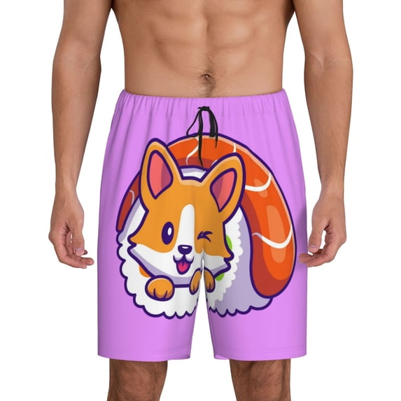 Sikiie Corgi In Sushi Roll Mens Pajama Shorts, Lightweight Lounge Pant with Pockets Soft Sleep Pj Shorts for MenXX-Large