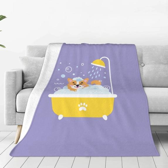 Sikiie Corgi Washing in Bathtub Ultra-Soft Micro flannel Blanket Luxury All Seasons Warm Blanket for Bedding Sofa and Travel (4 sizes)-60"x50"