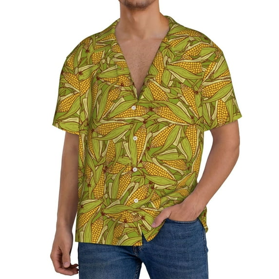 Sikiie Corn 6 Men's Wrinkle Free Untucked Cuban Shirt Business Casual Button Down Shirts Short Sleeve Shirt3X-Large