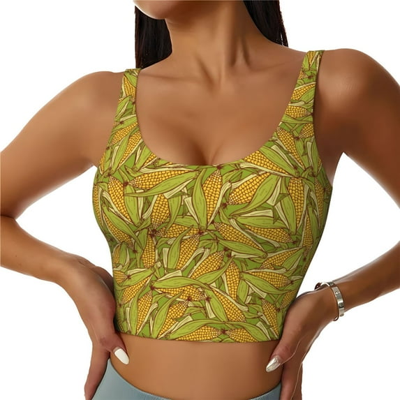 Sikiie Corn 6 Print Strappy Sports Bra for Women Padded Push Up Sports Bra Athletic Running Sports Bra Workout Bra Yoga Bra
