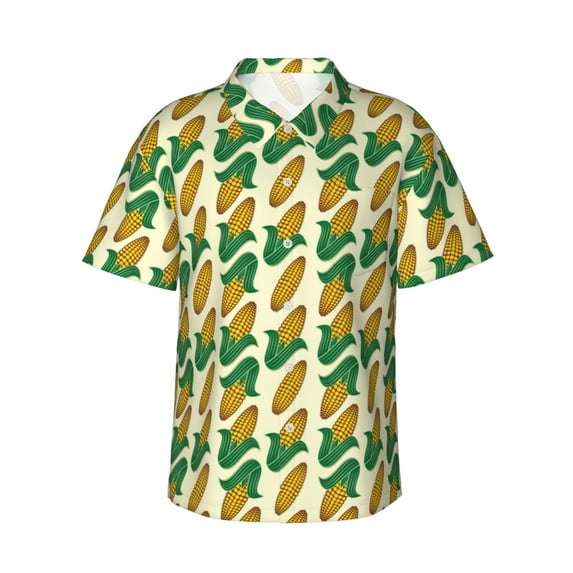 Sikiie Corn 8 Print Men's Hawaiian Shirt, Summer Beach Button Pocket Short Sleeve T-Shirt,XX-Large