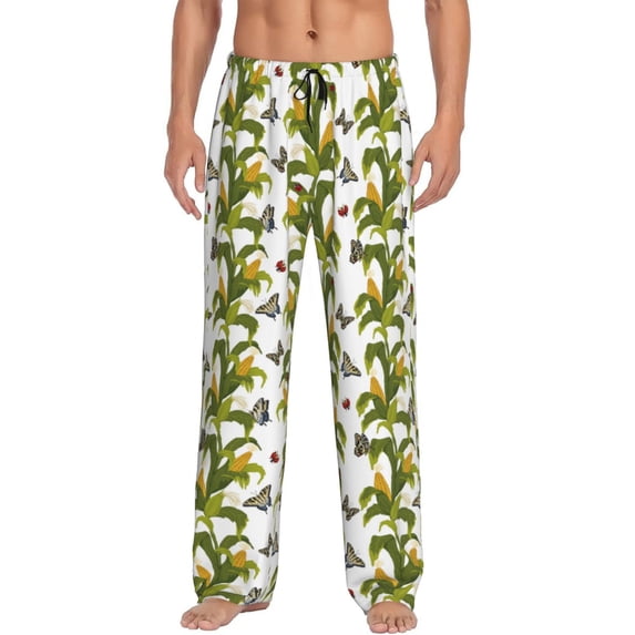 Sikiie Corn And Butterflies Mens Pajama Pants Sleep & Lounge Pants, PJ Bottoms With elastic waistb and Pockets Large