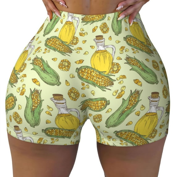 Sikiie Corn And Corn Oil Print Workout Shorts Women Scrunch Butt Gym Shorts Seamless High Waist Tummy Control Yoga Biker Athletic Shorts