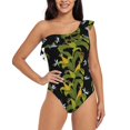 thumbnail image 1 of Sikiie Corn And Dragonflies Print Women One Piece Swimsuits Tummy Control One Shoulder Bathing Suits Ruffle Swimwear, From S to XXL-XX-Large, 1 of 6