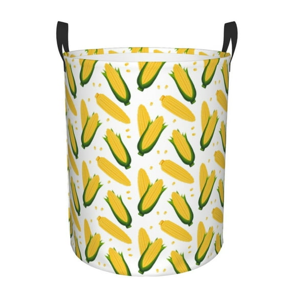 Sikiie Corn On The Cob Print Round Dirty Clothes Basket, Waterproof Standing Foldable Storage Basket, for Laundry Room, Bedroom, Bathroom Storage-Medium