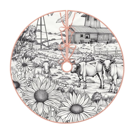 Sikiie Country Farm Scene Christmas Tree Skirt, Christmas Tree Decorations, Christmas Decor, Tree Mat Decoration(30-48IN)-36"