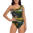 thumbnail image 1 of Sikiie Cozy Cottage Lakeside Sunset Print Women One Piece Swimsuits Tummy Control One Shoulder Bathing Suits Ruffle Swimwear, From S to XXL-, 1 of 6